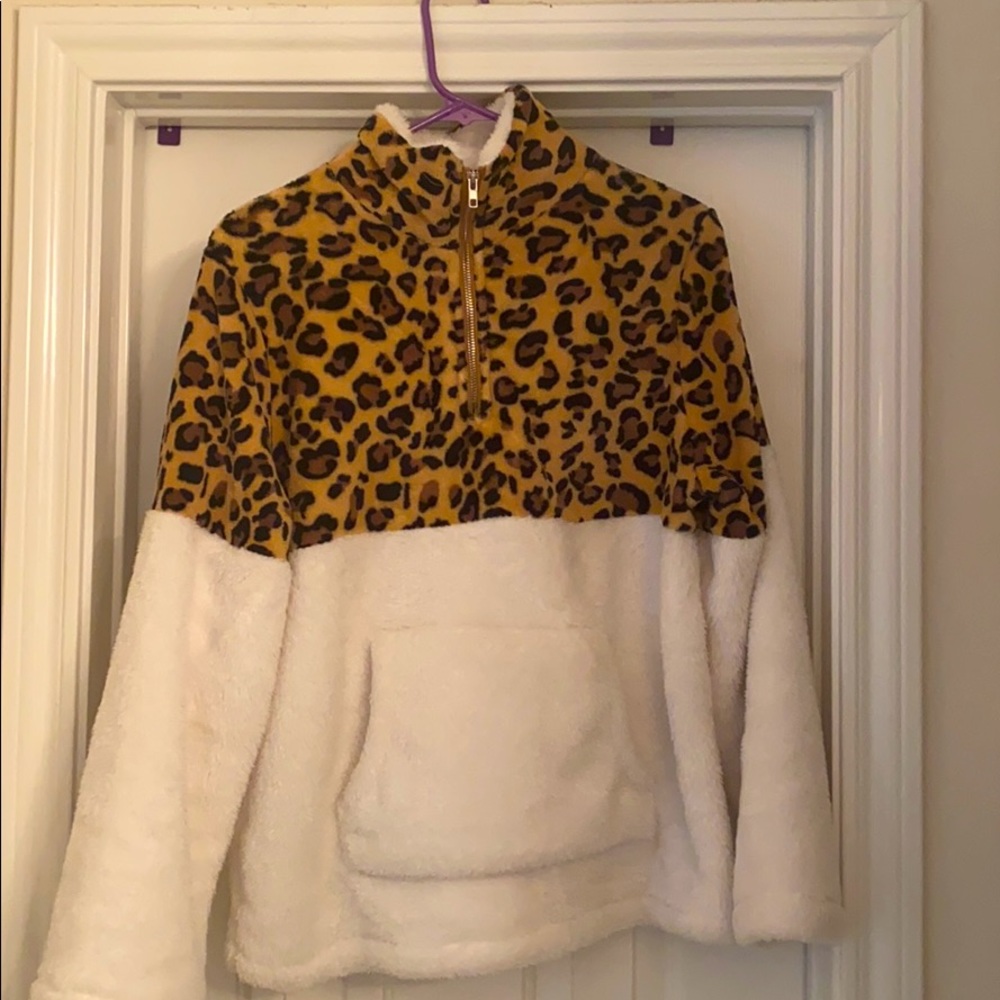 Leopard and Cream Sherpa Pullover
